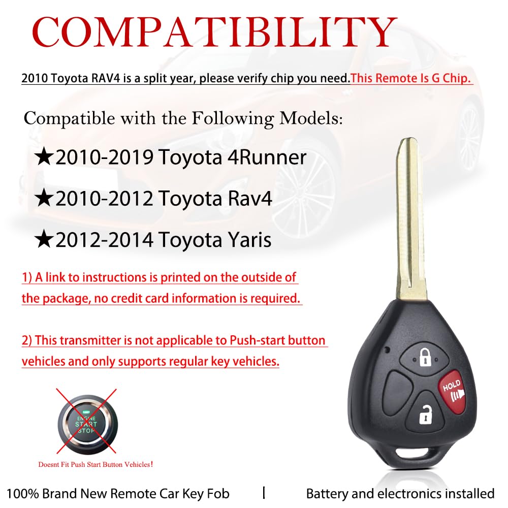 Mechanmagic Key Fob Remote Replacement Fits For 2010 2011 2012 2013 2014 2015 2016 2017 2018 2019 Toyota 4Runner /Rav4/Yaris Hyq