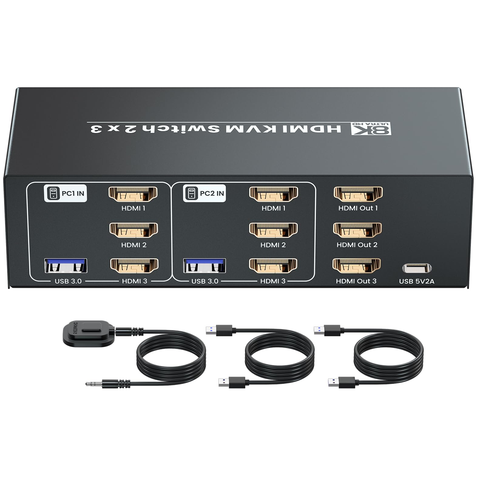8K/60Hz Usb 3.0 Three Monitor Hdmi Kvm Switch, 4K120Hz Hdmi Kvm Switcher 3 Monitors 2 Computers For 2 Pc Share 3 Monitors And 1