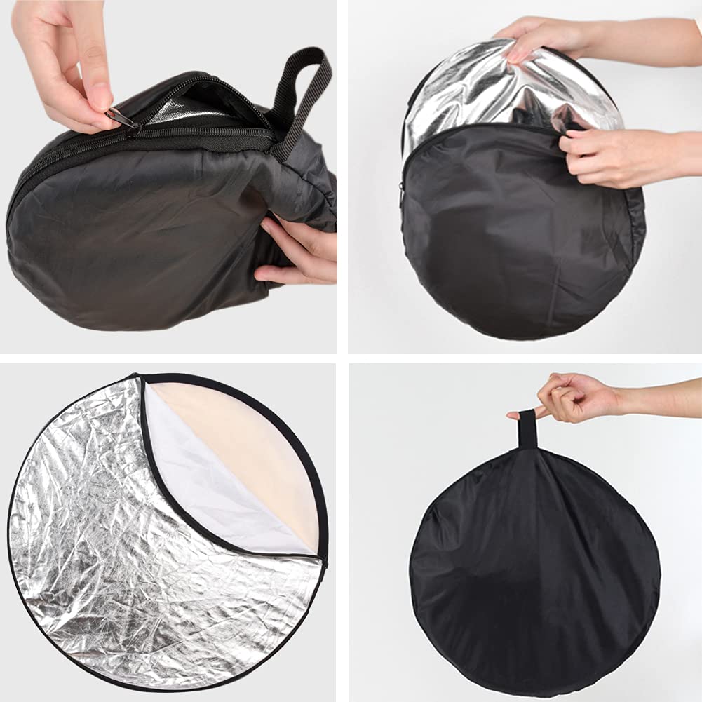 Aqirui 32Inch/80Cm 5 In 1 Collapsible Light Reflector Round Multi Disc With Bag Translucent, Silver, Gold, White And Black For P