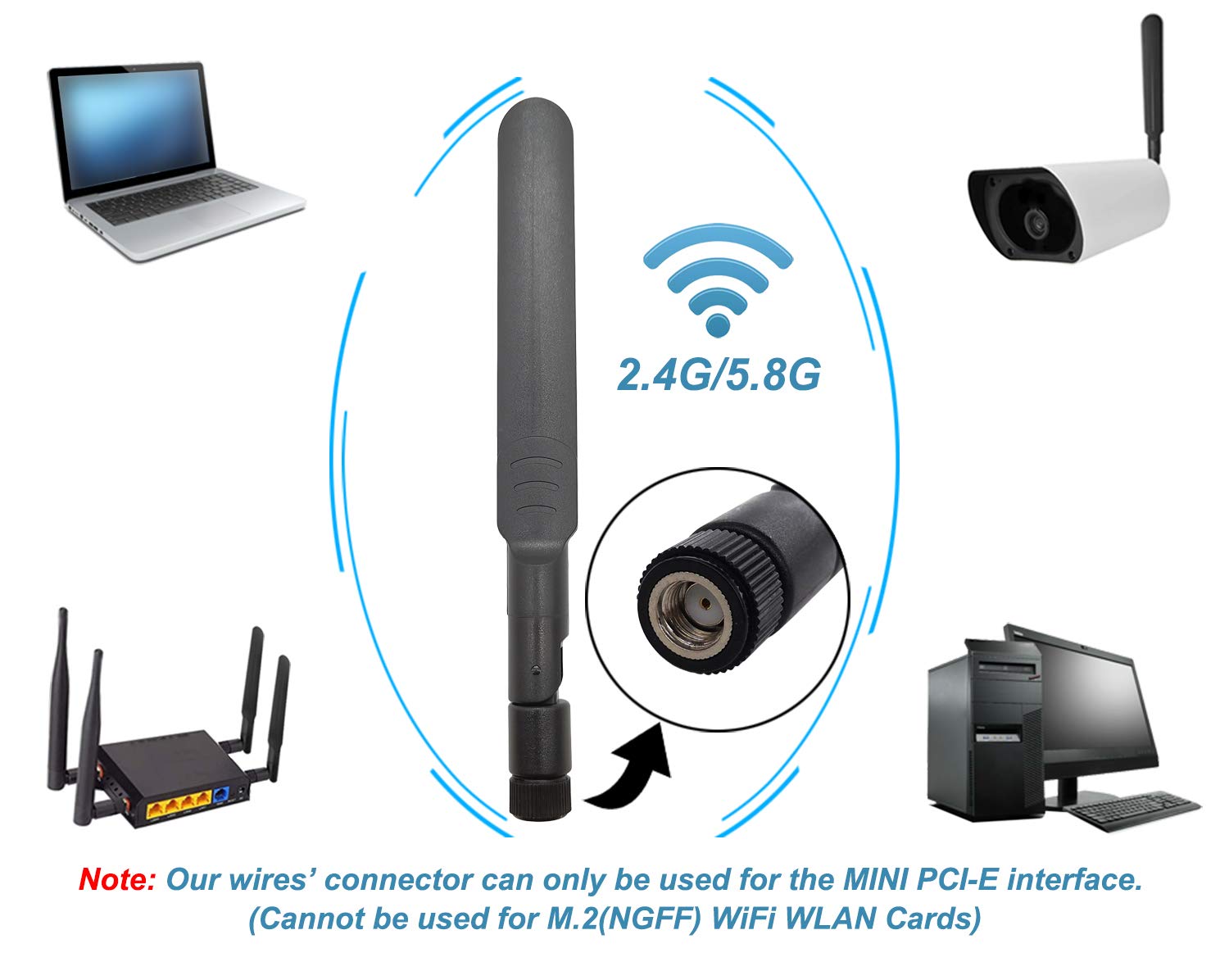 8Dbi Rp Sma Male Wifi Antenna + 20Cm U.Fl To Rp Sma Female Extension Cable For Mini Pcie Slot