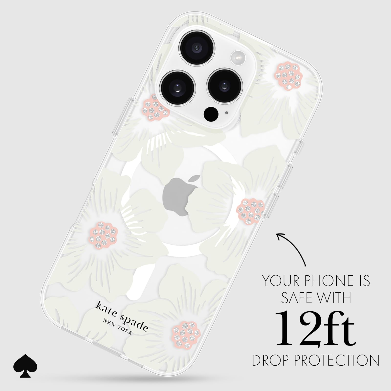 Kate Spade New York Iphone 16 Pro Case   Compatible With Magsafe   Designer Phone Case   Hollyhock Cream Floral