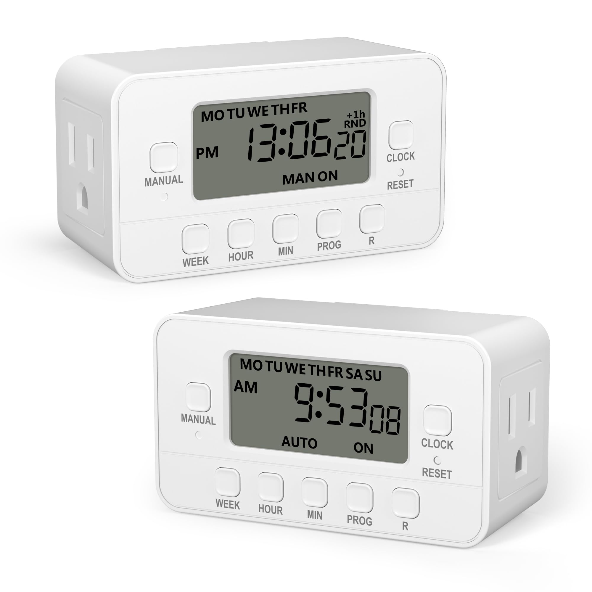 Bn Link 7 Day Heavy Duty Digital Timer With Dual Outlet, Lcd Display, 3 Prong Programmable Design, For Lights, Fans, Coffee Mach