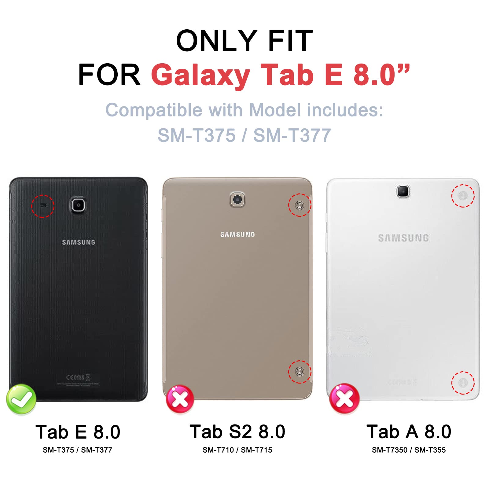 Braecnstock Samsung Galaxy Tab E 8.0 Case (Sm T375/T377/T378),Shockproof Durable Protective Cover With 360 Kickstand&Hand Strap,