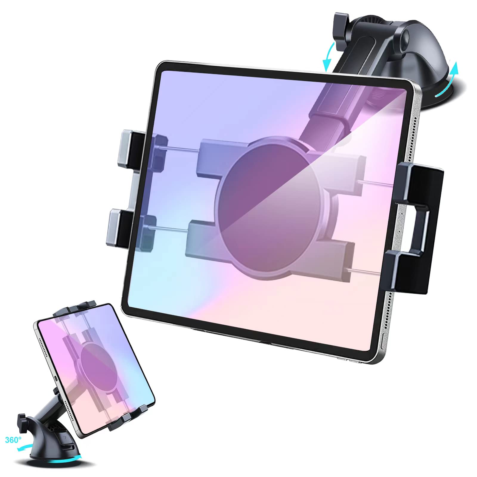 Dashboard & Windshield Car Tablet Mount Holder, 360 Rotatable Suction Cup Window Dash Phone Stand For Ipad Pro 12.9/9.7/11/10.5/