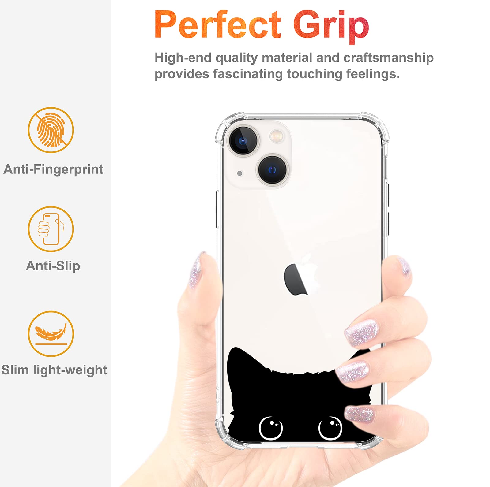 For Iphone 14 Case Clear With Design Cat   Ccfuncase Cover Compatible With Iphone 14 6.1 In Black Cat Ears Lovely Kawaii Design