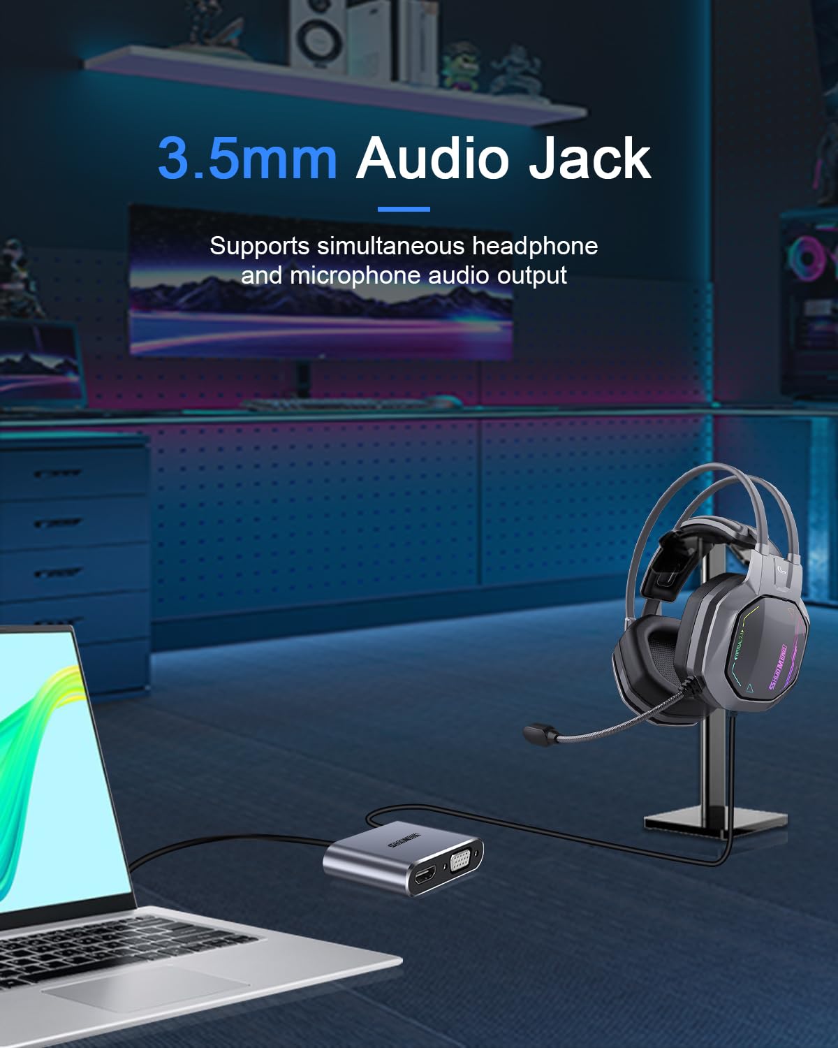 5 In 1 Usb C Hub, Usb C To Vga Hdmi Multiport Adapter, 4K Hdmi, Vga, 100W Pd, Usb 3.0, Audio Jack, Compatible With Switch, Steam