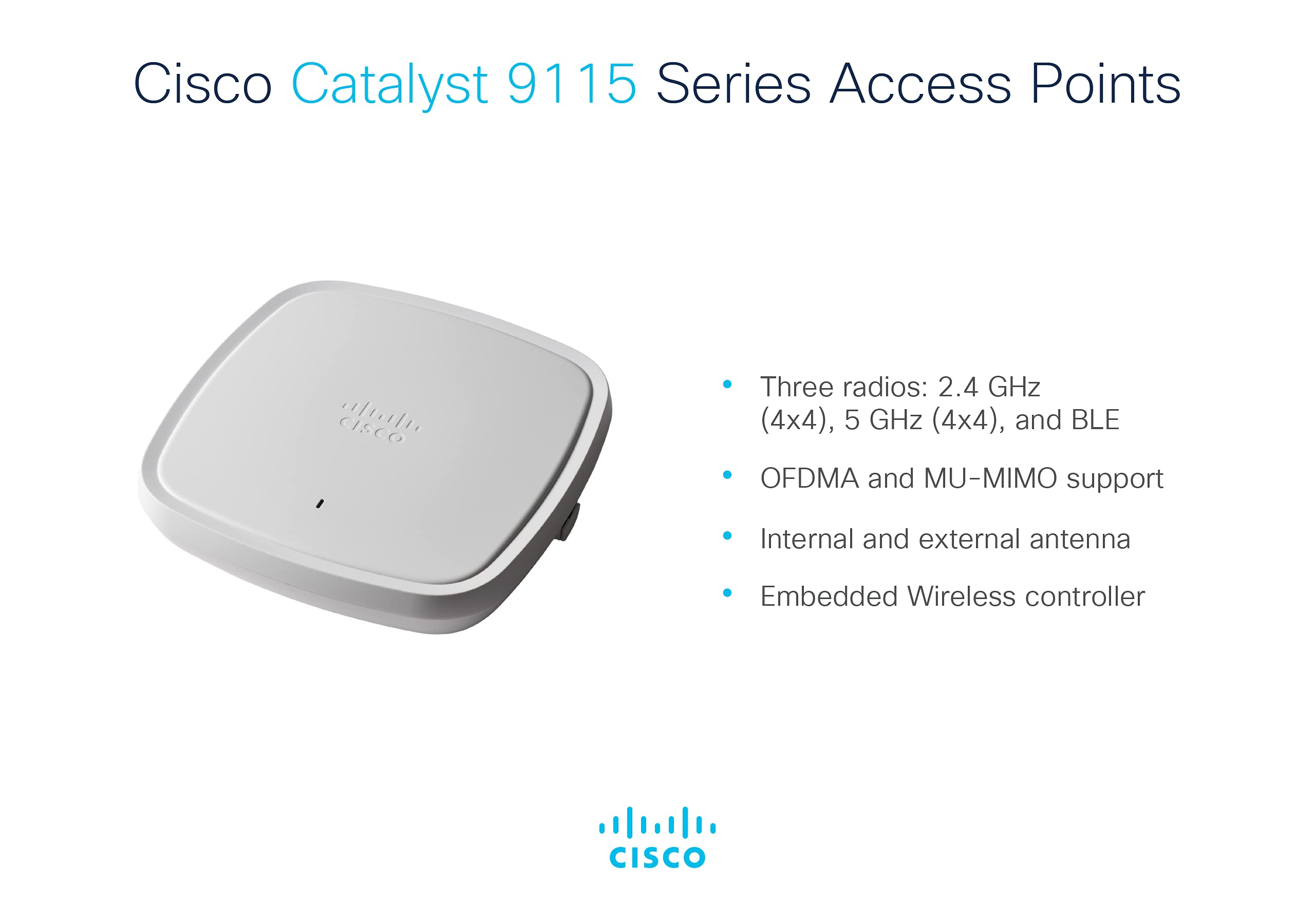 Cisco Catalyst 9115Axi B Wireless Access Point, Wi Fi 6, 4X4 Mu Mimo, Controller Managed, Poe, Internal Antenna, (C9115Axi B)