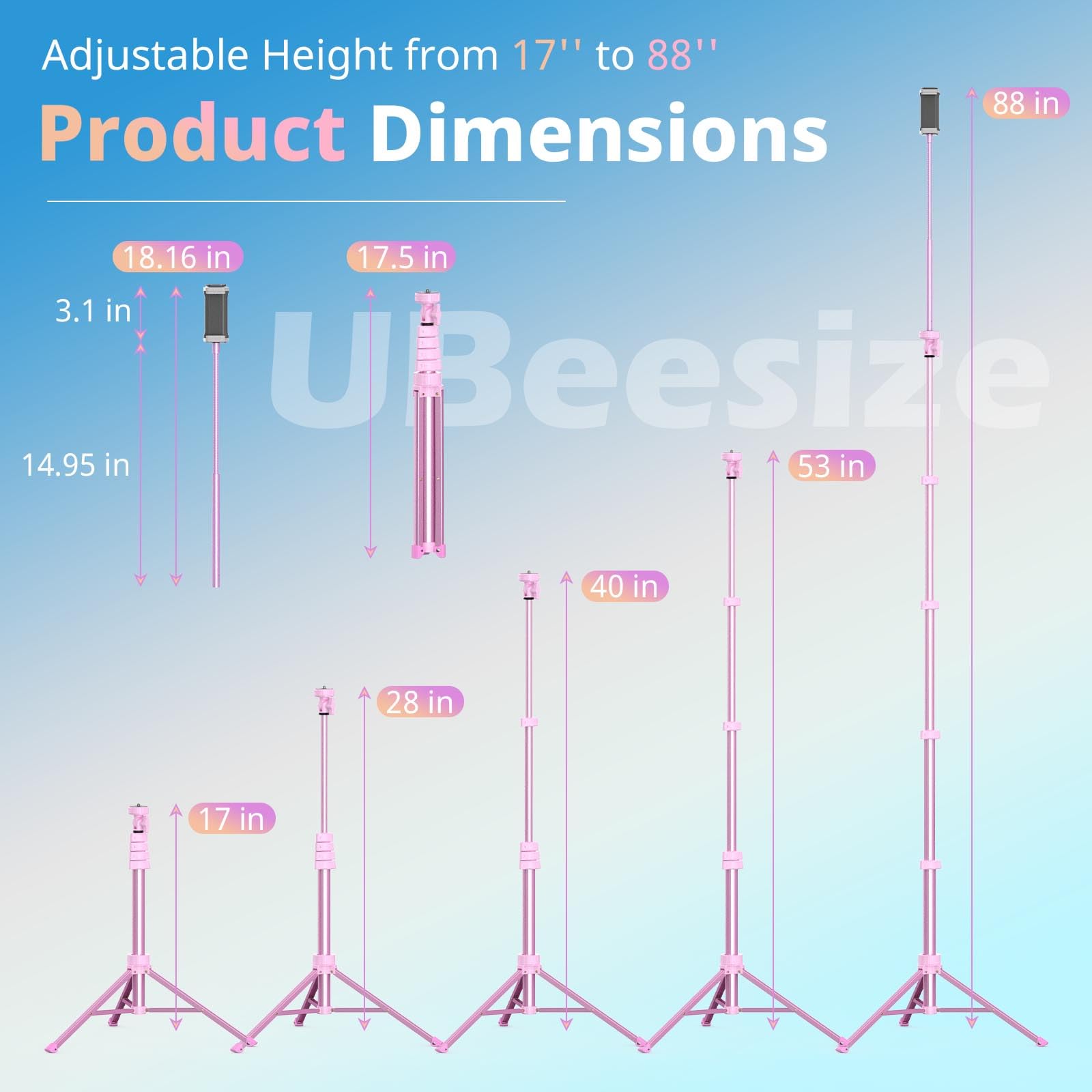 Ubeesize 88 Flexible Phone Tripod With 14.95 Gooseneck, Remote And Phone Holder, Overhead Cell Phone Stand&Selfie Stick For Vide