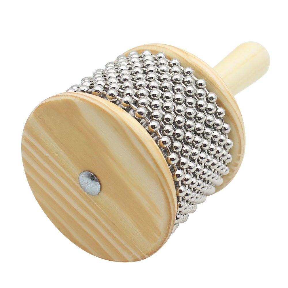 Mowind Wooden Cabasa Hand Shaker Percussion Instrument With Metal Beads For Classroom Band 3.4'' Size