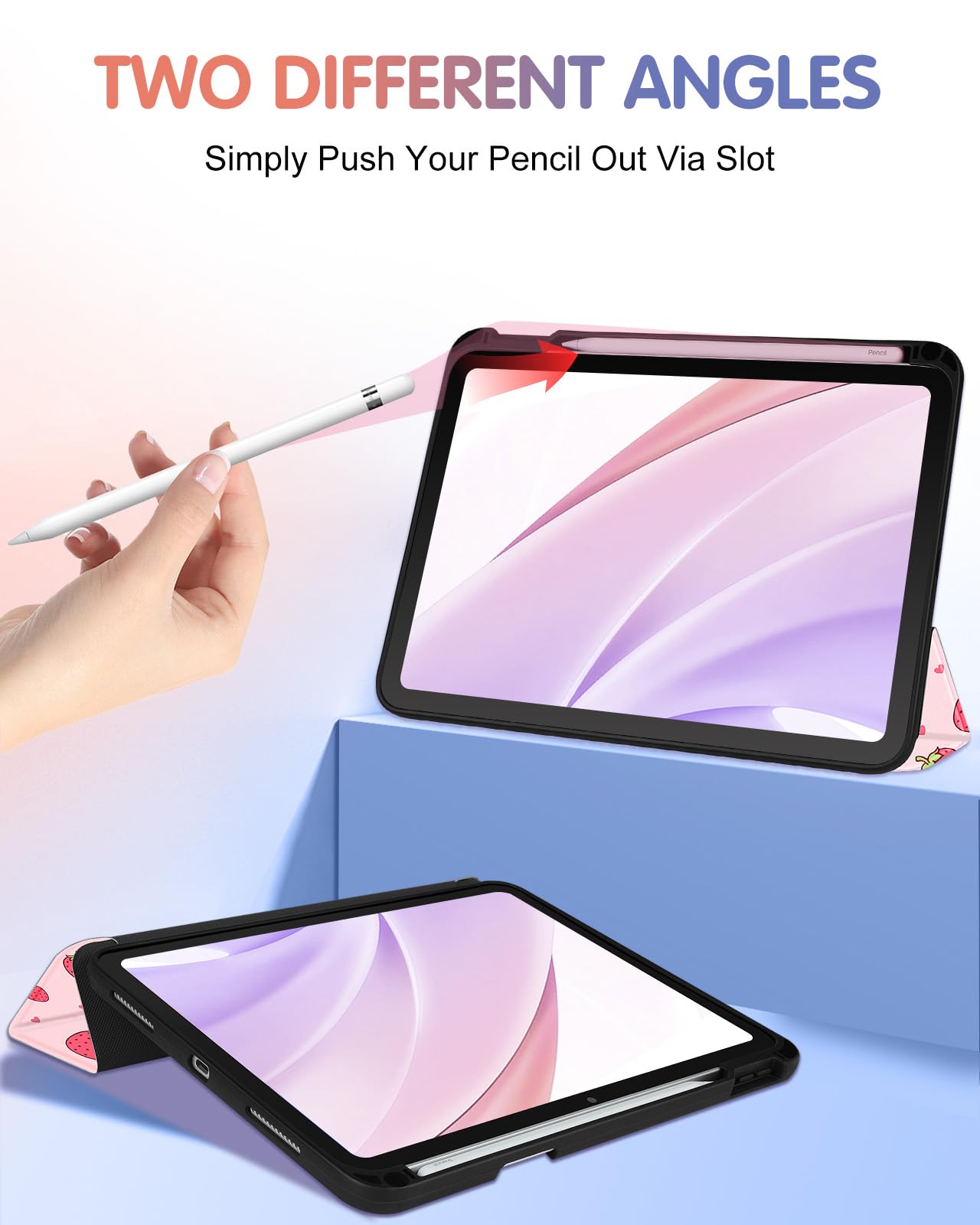 Wazzasoft For Apple Ipad 10Th Generation Case 10.9 Inch Cute Women Girls Kids Folio Cover Girly Kawaii Strawberry Design Pencil