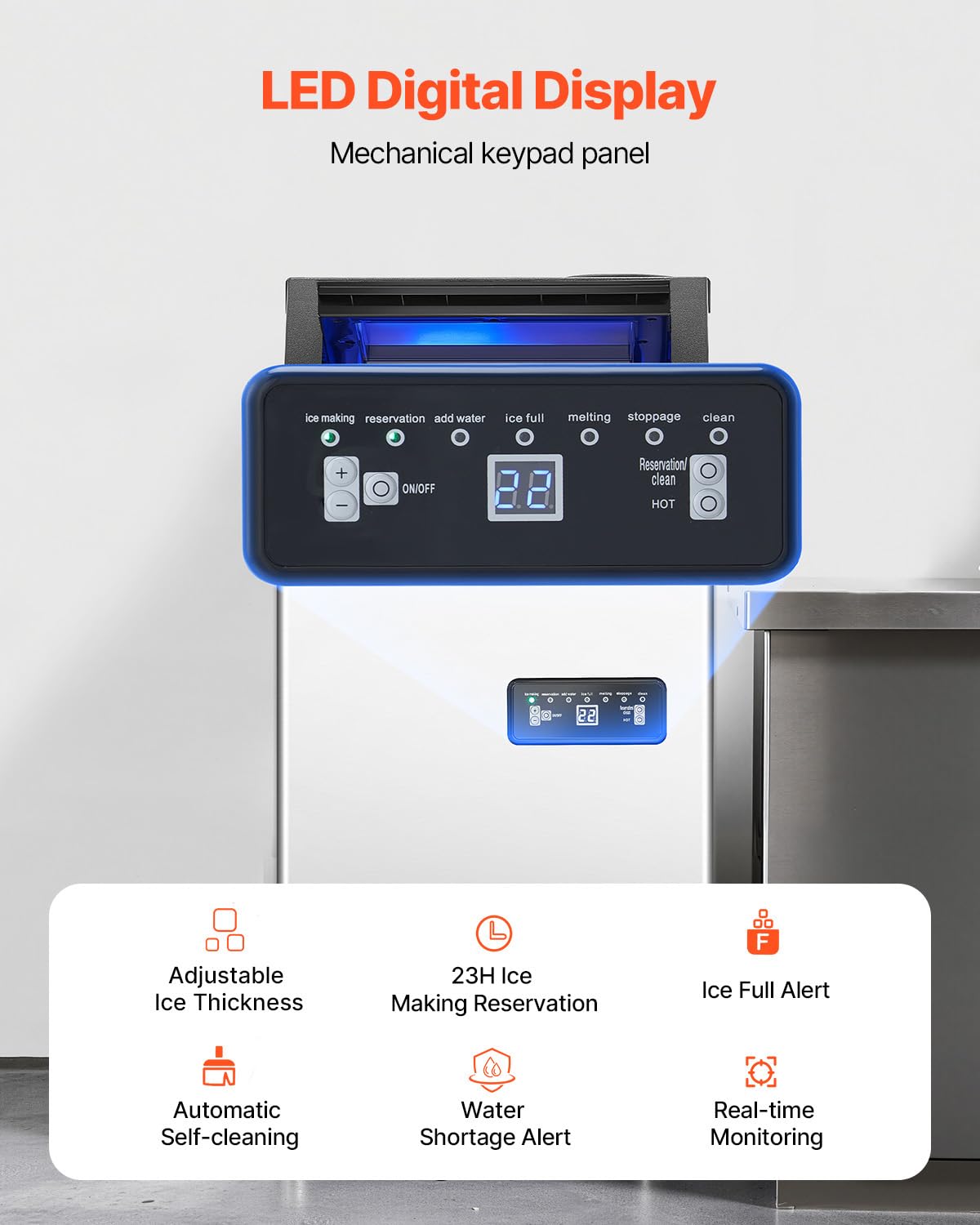 Vevor 120Lbs/24H Commercial Ice Maker Machine With 2 Water Inlets, 36 Ice Cubes In 15 Minutes, With 28Lbs Large Storage Capacity