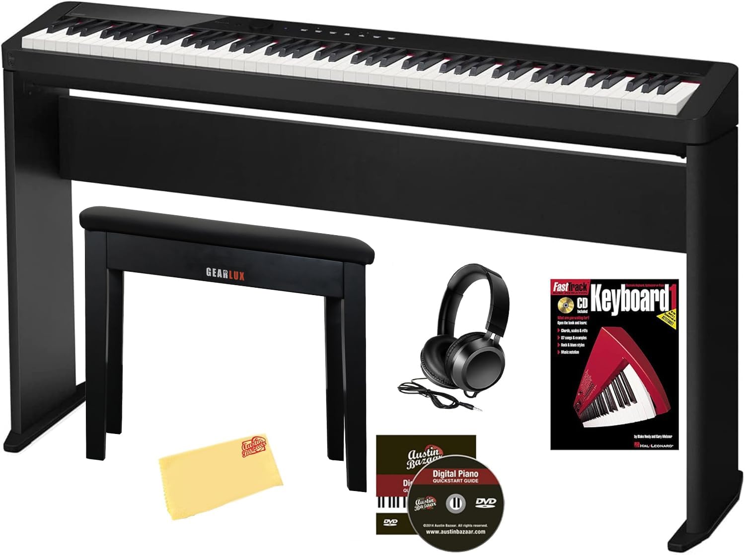 Casio Privia PX-S5000 Digital Piano - Black Bundle with CS-68 Furniture Stand, Bench, Headphones, Instructional Book, Online Les