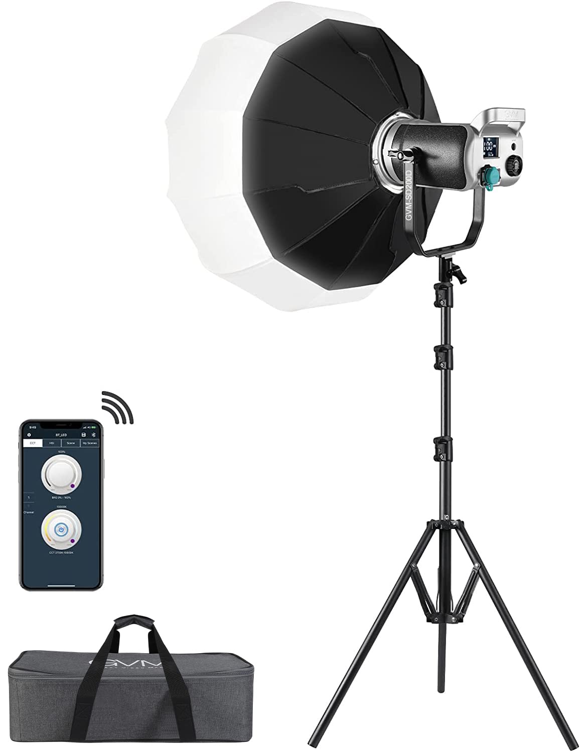 Gvm 200W Led Video Light With Lantern Softbox, Sd200D Photography Studio Lighting Kit With Bluetooth/Dmx Control, 93000Lux@0.5M