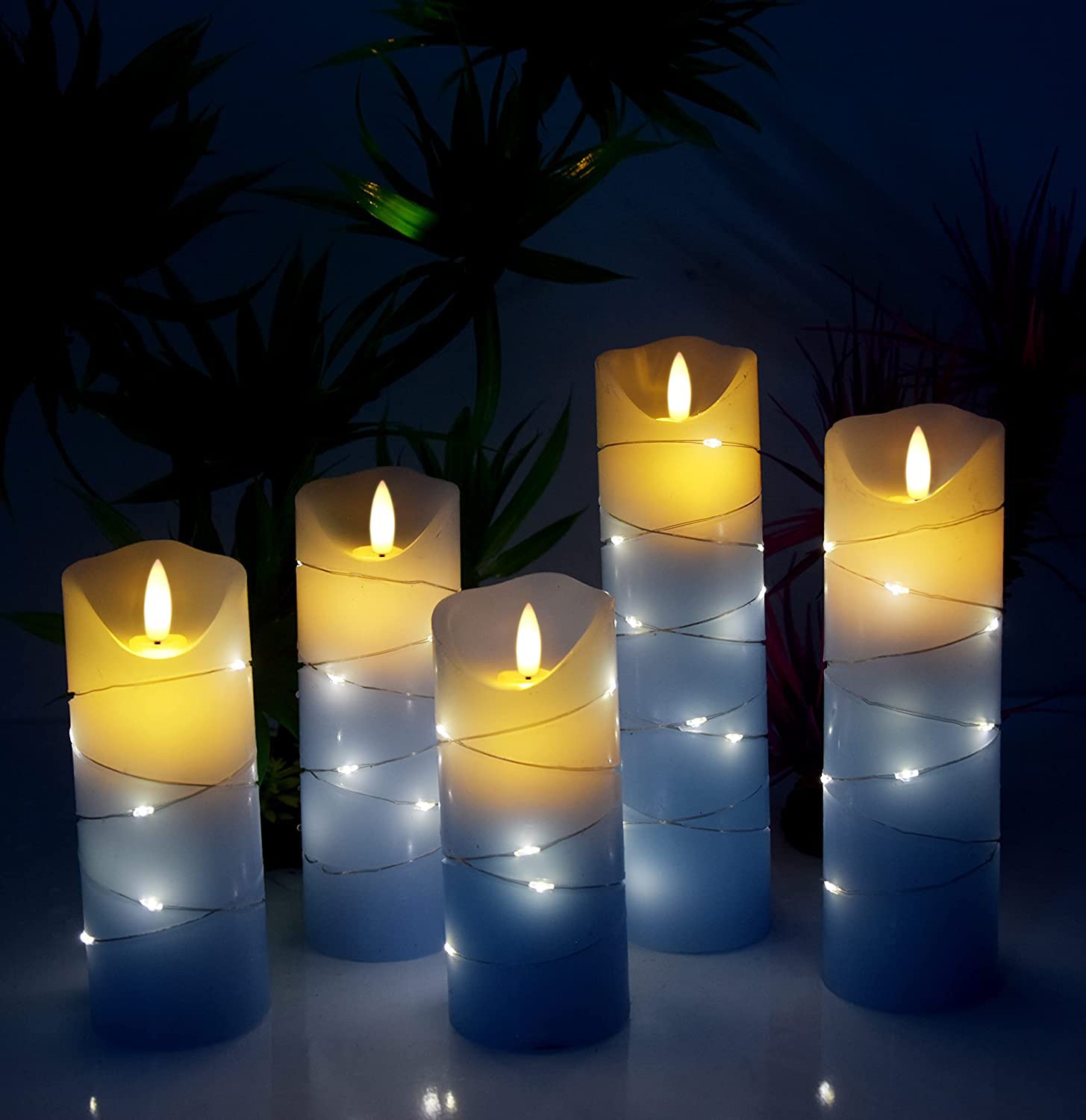 Danip Led Flameless Candle With Embedded Star String, 5 Piece Led Candle With 10 Button Remote Control, 24 Hours Timer Function,