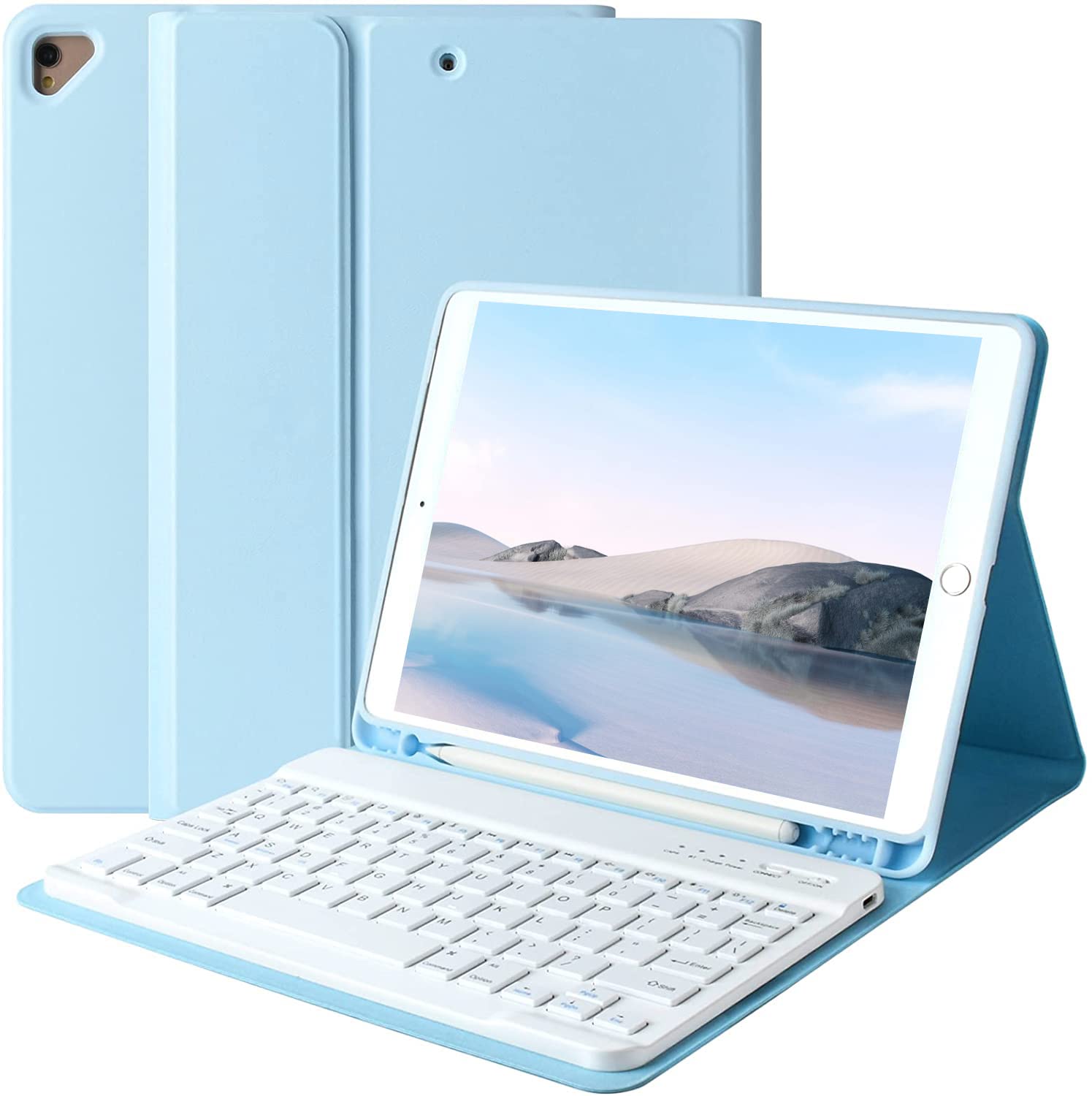 Keyboard Case for iPad 9th Generation 2021/8th Gen/7th Gen 10.2 Inch, Detachable Wireless with Pencil Holder Keyboard Cover for 