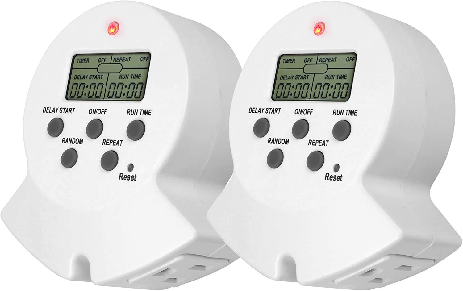 Clear Power Indoor Timer, 2 Grounded Outlet EZ Digital Timer for Clamp, Grow Light, Aquarium, White, Grounded Plug, 2-Pack,DCIT-