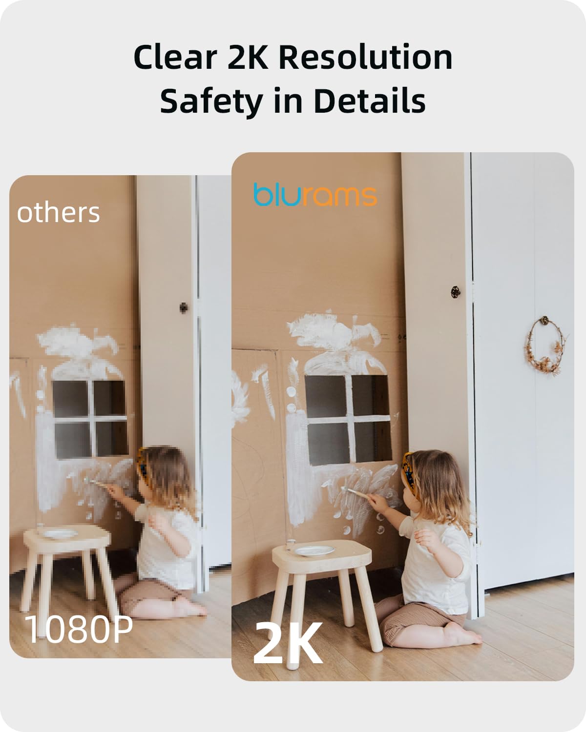 Blurams Security Camera 2K, Baby Monitor Dog Camera 360 Degree For Home Security (White + 64Gb Tf Card)