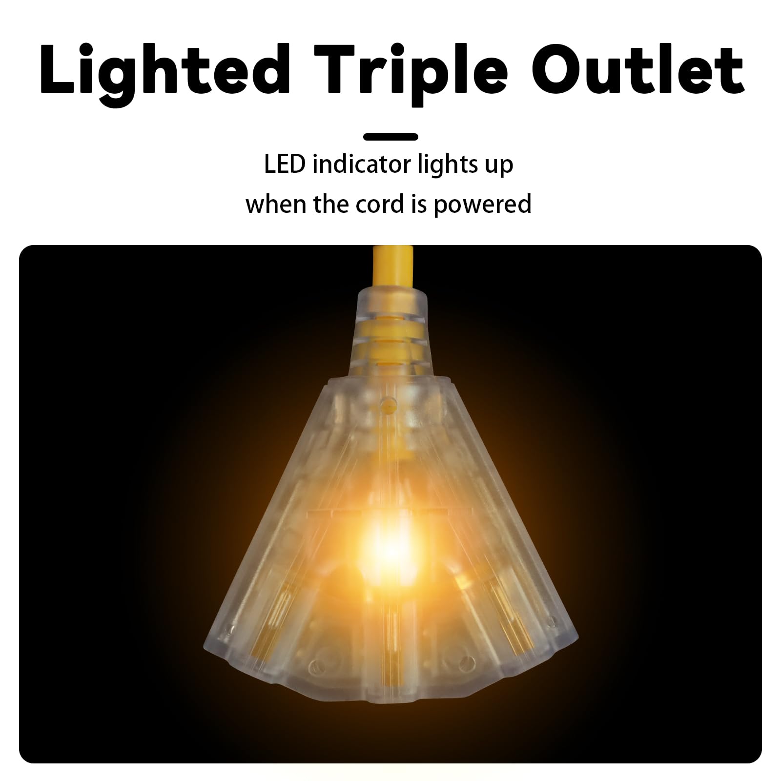 Ep 3 Ft Lighted Gfci Extension Cord With 3 Electrical Power Outlets   12/3 Sjtw Heavy Duty Yellow Pigtail Extension Cable With 3