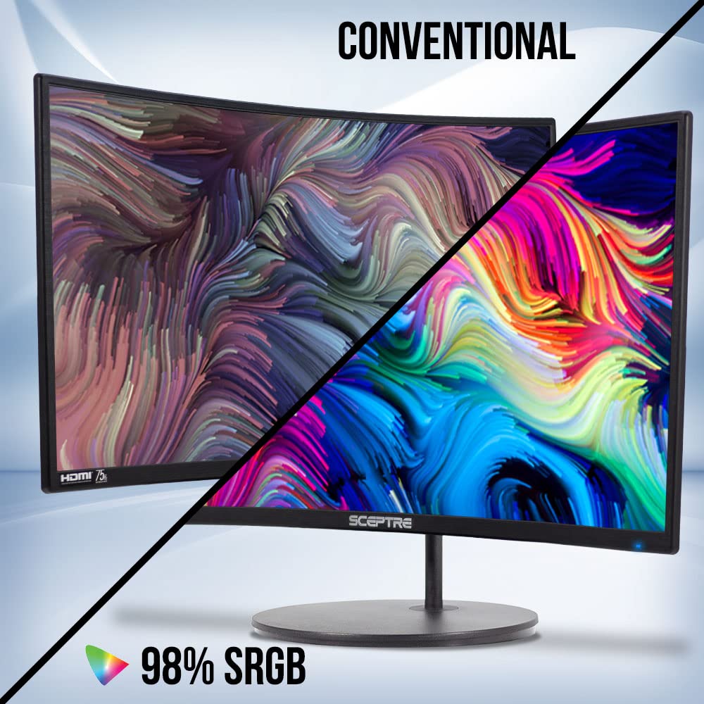 Sceptre Curved 24 '' 75Hz Professional Led Monitor 1080P 98% Srgb Hdmi Vga Build In Speakers, Machine Black 2021