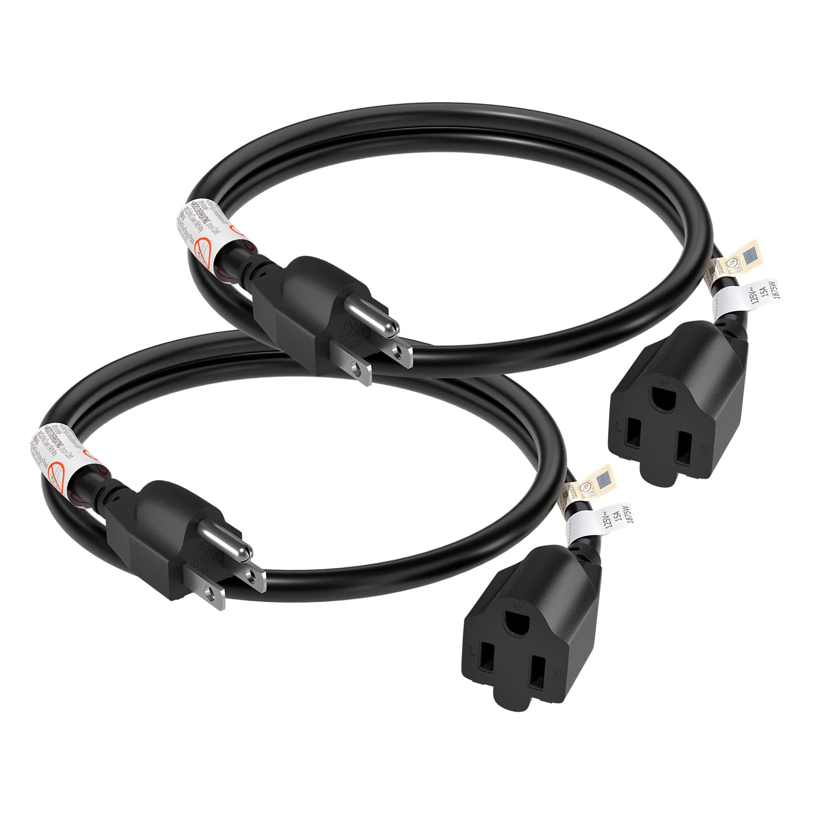 Firmerst 1875W 15 Amp 2 Feet Extension Cord 3 Prong 14 Gauge Black, 2 Pack