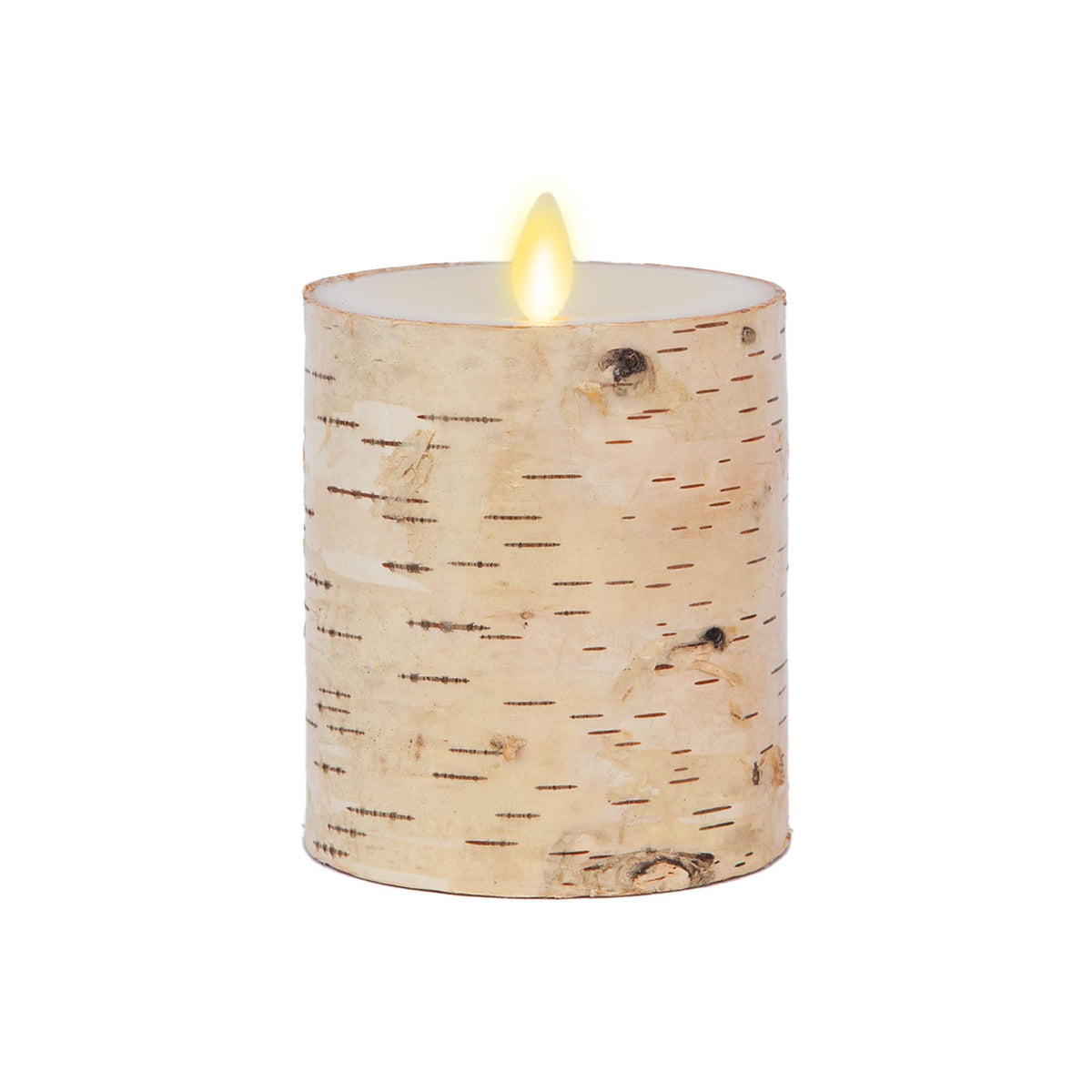 Luminara Real Birch Bark Wrapped Flameless Led Candle, 3.5'' X 4.5'', Battery Operated Moving Flame Pillar Light With Timer - Na