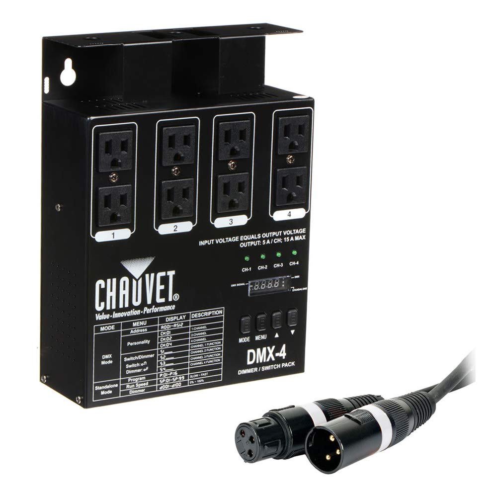 CHAUVET DJ DMX-4LED 4-Channel Dimmer Pack with American DJ Accu-cable 3-pin DMX Cable (50) Bundle