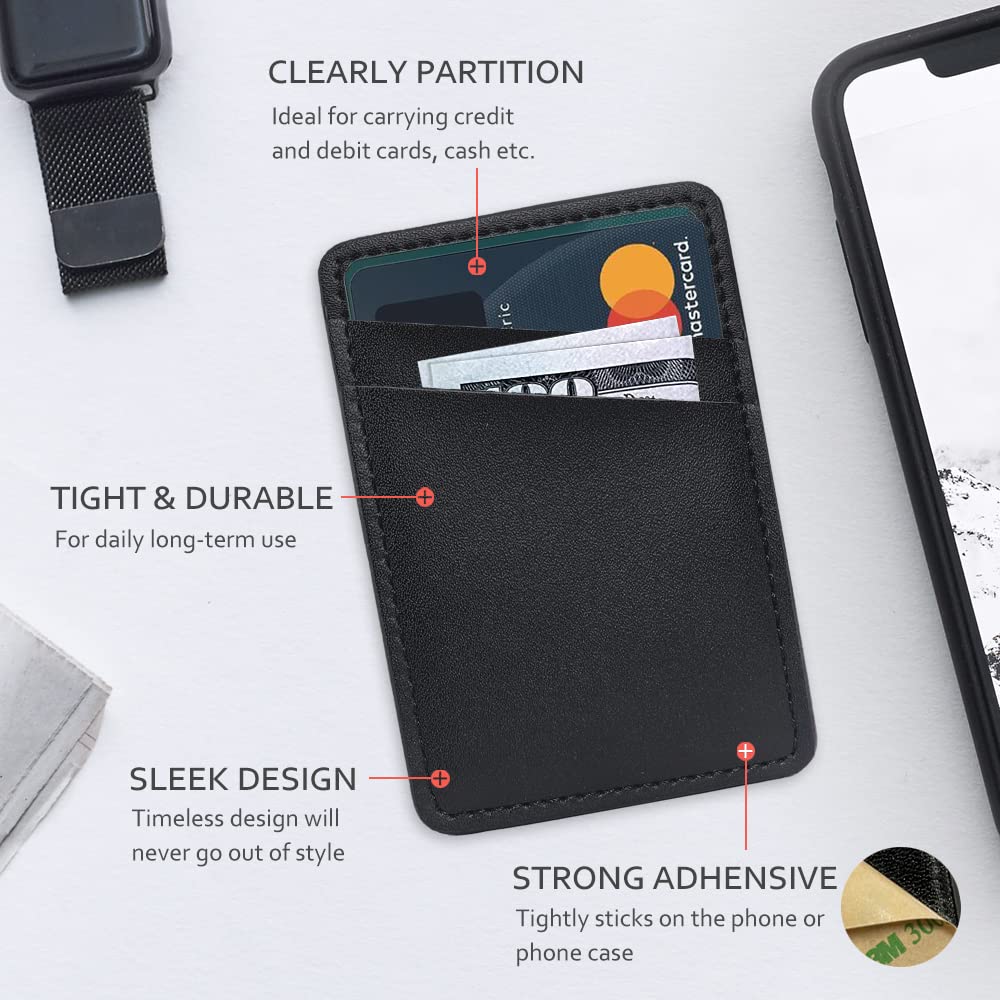 Phone Wallet Stick On, Leather Phone Card Holder, Credit Card Holder For Phone Case Compatible With Iphone, Samsung And Android