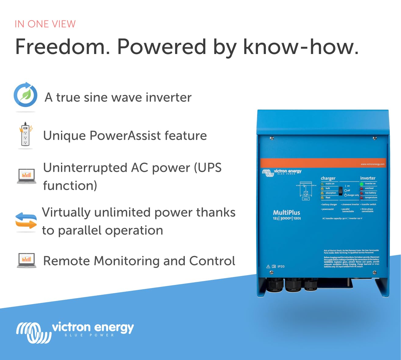 Victron Energy Multiplus Pure Sine Wave Inverter Charger For 120 Amp Battery, 3000Va 12-Volt