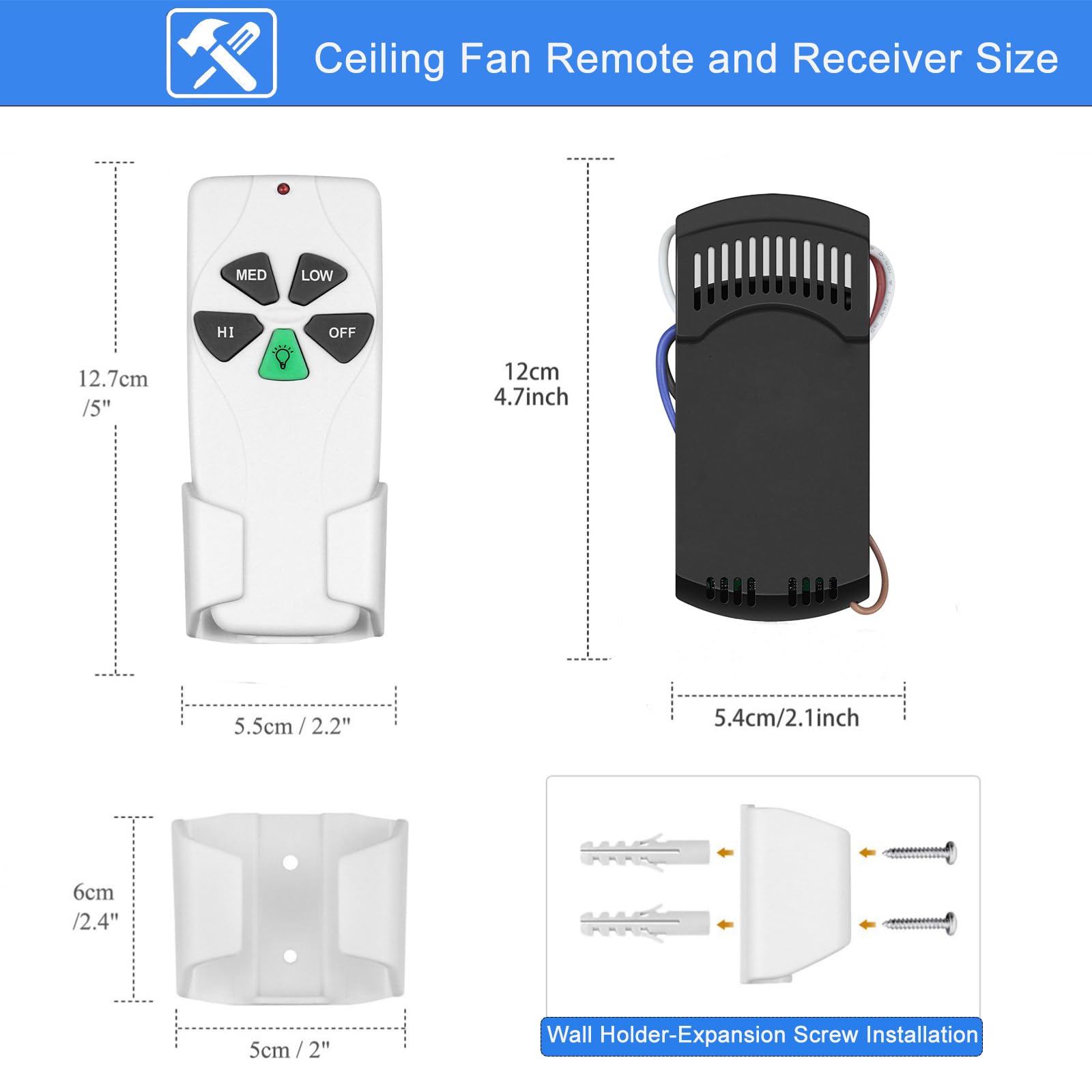 Fan-53T Universal Basic On/Off Ceiling Fan Remote Control Kit Works For Hampton Bay Hunter Litex, Replace Fan-53T, Kujce9103, Uc