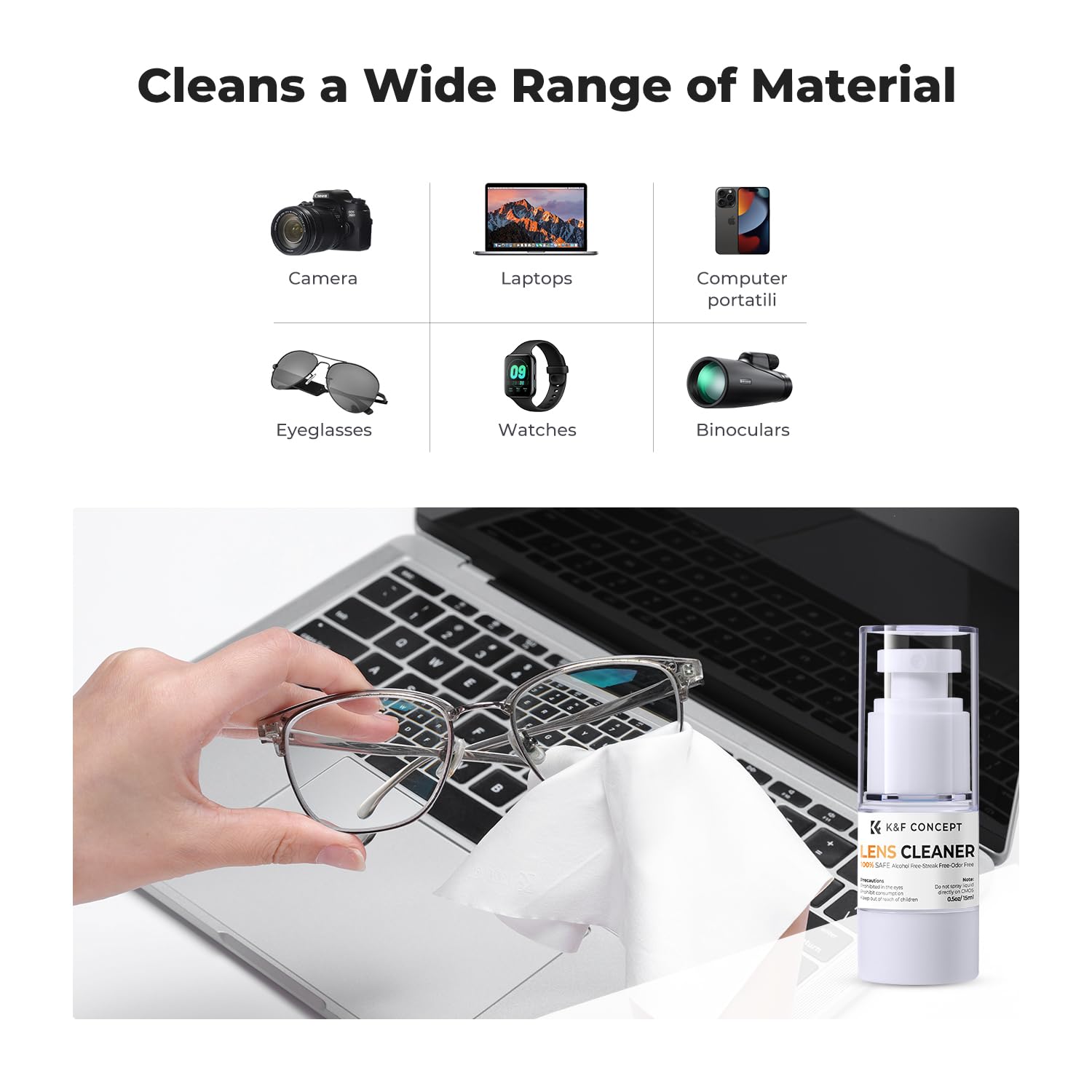 K&F Concept Spray And Microfiber Lens Cleaner Care Kit, Non Flammable Camera Lens Cleaner And Digital Sensor Cleaning Solution,F