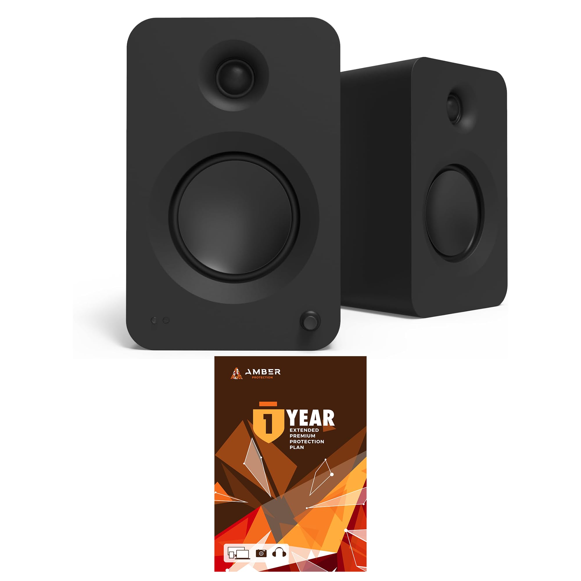 Kanto REN MB Bluetooth Powered Bookshelf Speakers - Matte Black Pair with 1 Year Amber Protection Extension Plan (2024)