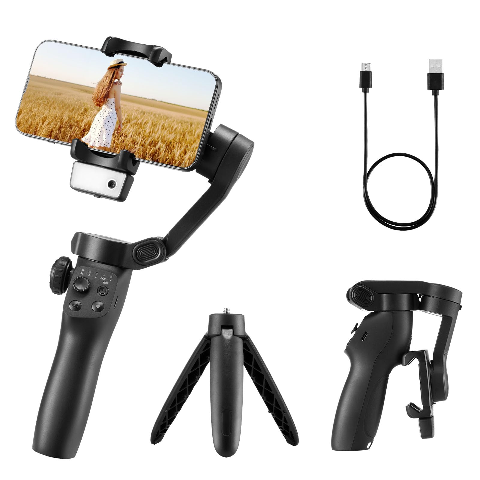 VEVOR Gimbal Stabilizer for Smartphone, 3-Axis Stabilization, AI-Powered Phone Gimbal for Android iPhone with Fill Light, Tripod