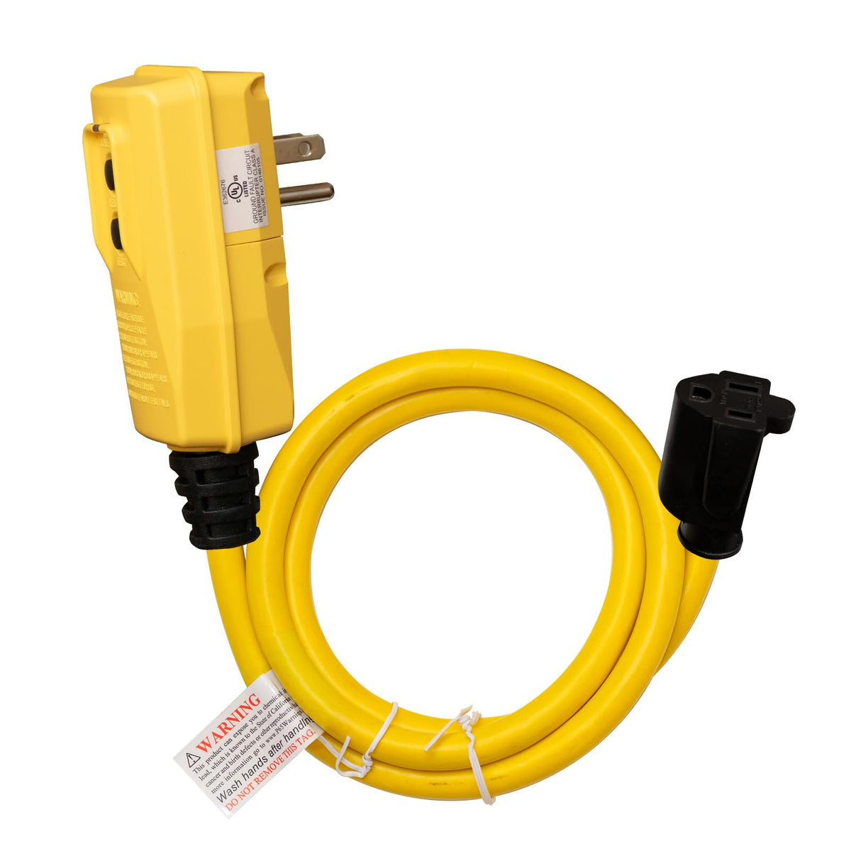 Aida 2Ft Auto Reset 12/3 Gauge Sjtw Heavy Duty Gfci Extension Cord With 3 Prong Grounded Plug, 15 Amp Yellow Outdoor Extension C