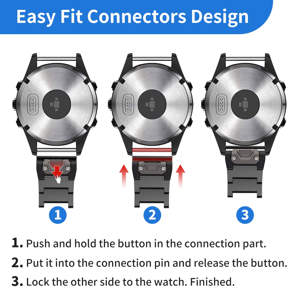 Pencoda For Garmin Fenix 8 51Mm/7X/6X/5X Plus Band, 26Mm Titanium Metal Quick Release Easy Fit Watch Bands With Double Button Cl
