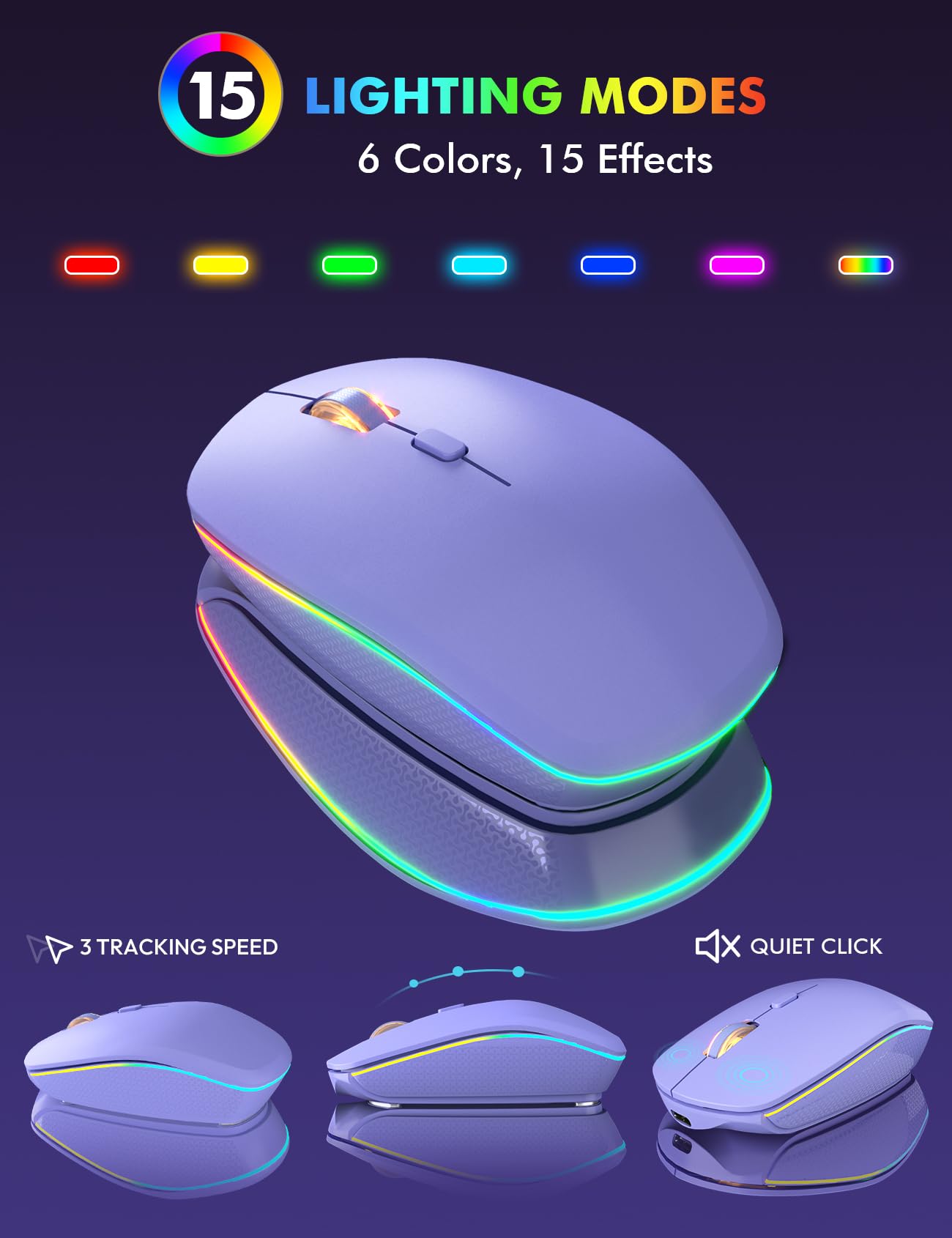 Wireless Keyboard And Mouse Combo, Rgb Backlit, Rechargeable & Light Up Letters, Full Size, Ergonomic Tilt Angle, Sleep Mode, 2.4Ghz Quiet Keyboard Mouse For Mac, Windows, Laptop, Pc, Trueque(Purple)