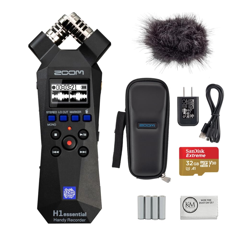 Zoom H1Essential 2 Track 32 Bit Float Portable Audio Recorder Bundled With Aph 1E Accessory Pack + 32Gb Micro Sd Card + Aaa Batt
