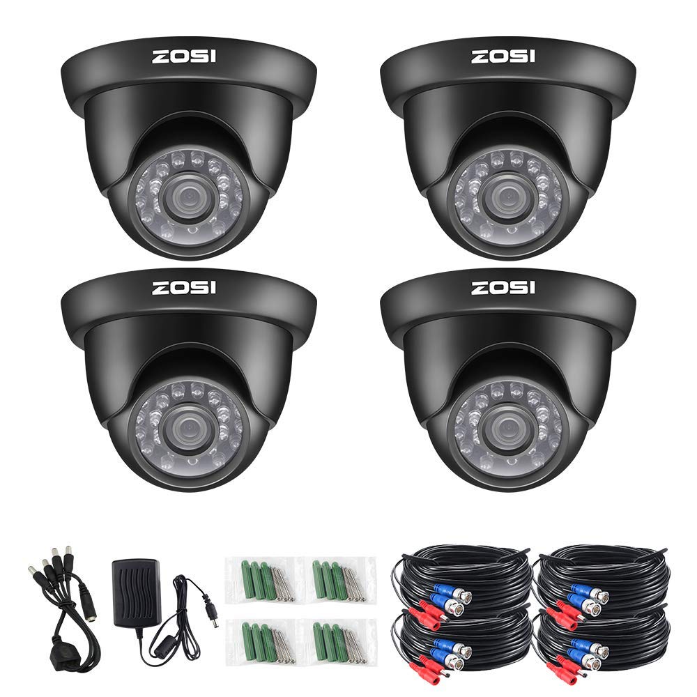 Zosi 4 Pack Hd 720P 1Mp. 1280Tvl 4 In 1 Waterproof Dome Security Surveillance Cctv Camera Kit With Osd Menu For Hd Tvi, Ahd, Cvi