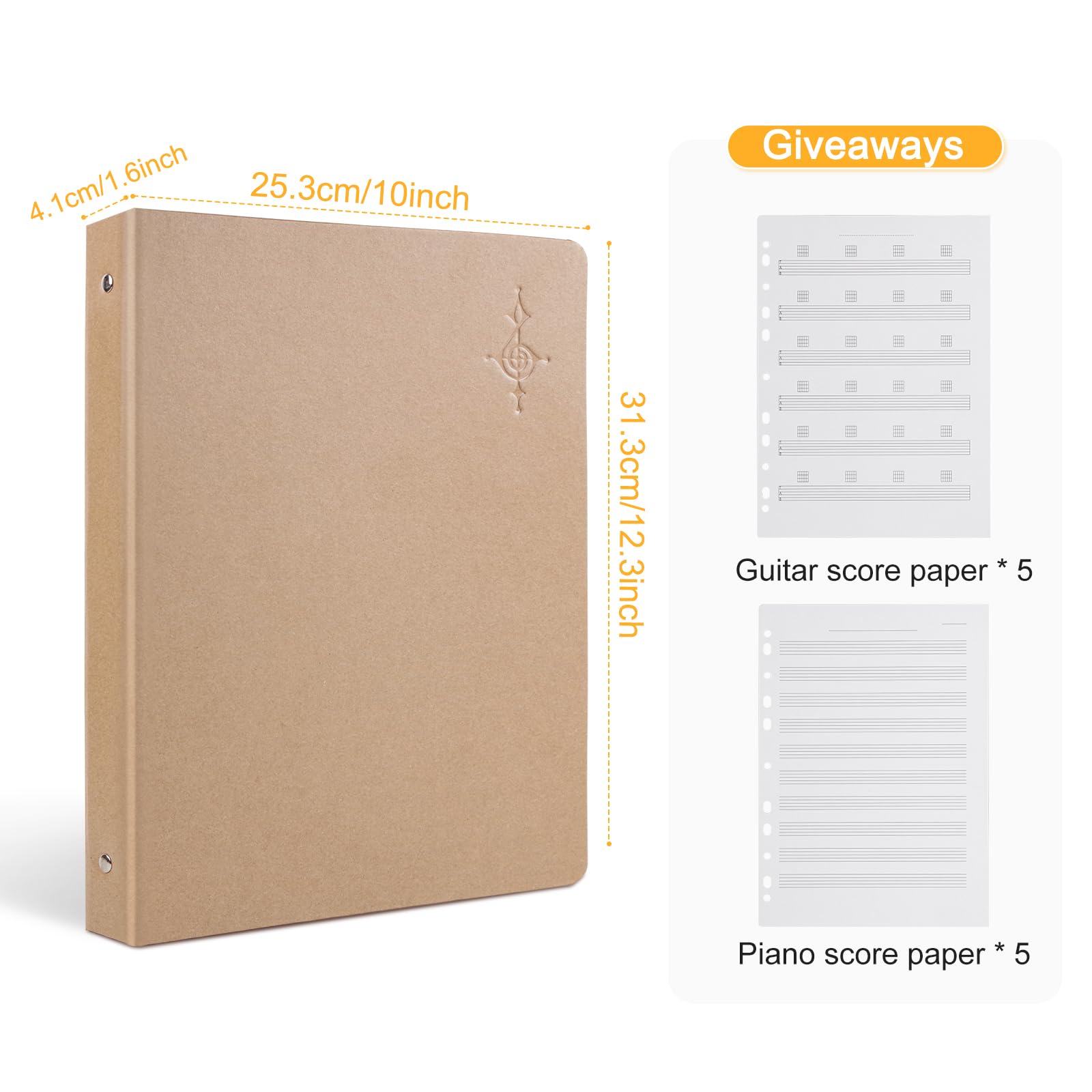 Rockhouse Sheet Music Folder, 3 Ring Binder Music Holder Choir Folder 40 Pages Fit For Sheet Music Paper 8.5 X 11 Inch (Kraft Pa