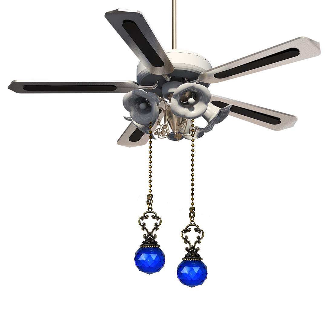Longsheng   Since 2001   Set Of 2 Vintage Style Blue Fan Pull Ceiling Fan Chain Pulls Crystal Prism Ball