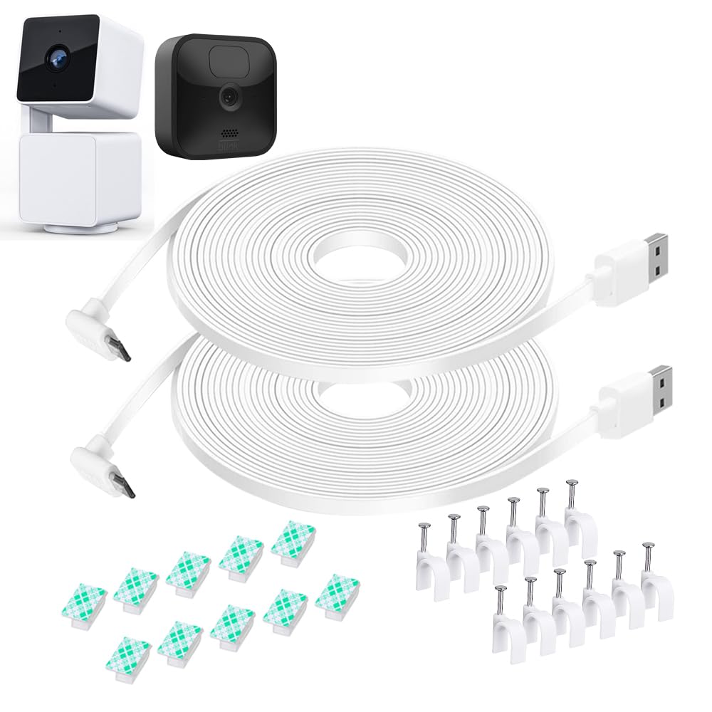 Dianmu 26Ft Power Cord For Wyze Cam Pan V3 Indoor/Outdoor Camera, Blink Outdoor (3Rd Gen), 90 Degree L Shape Micro Usb Flat Powe