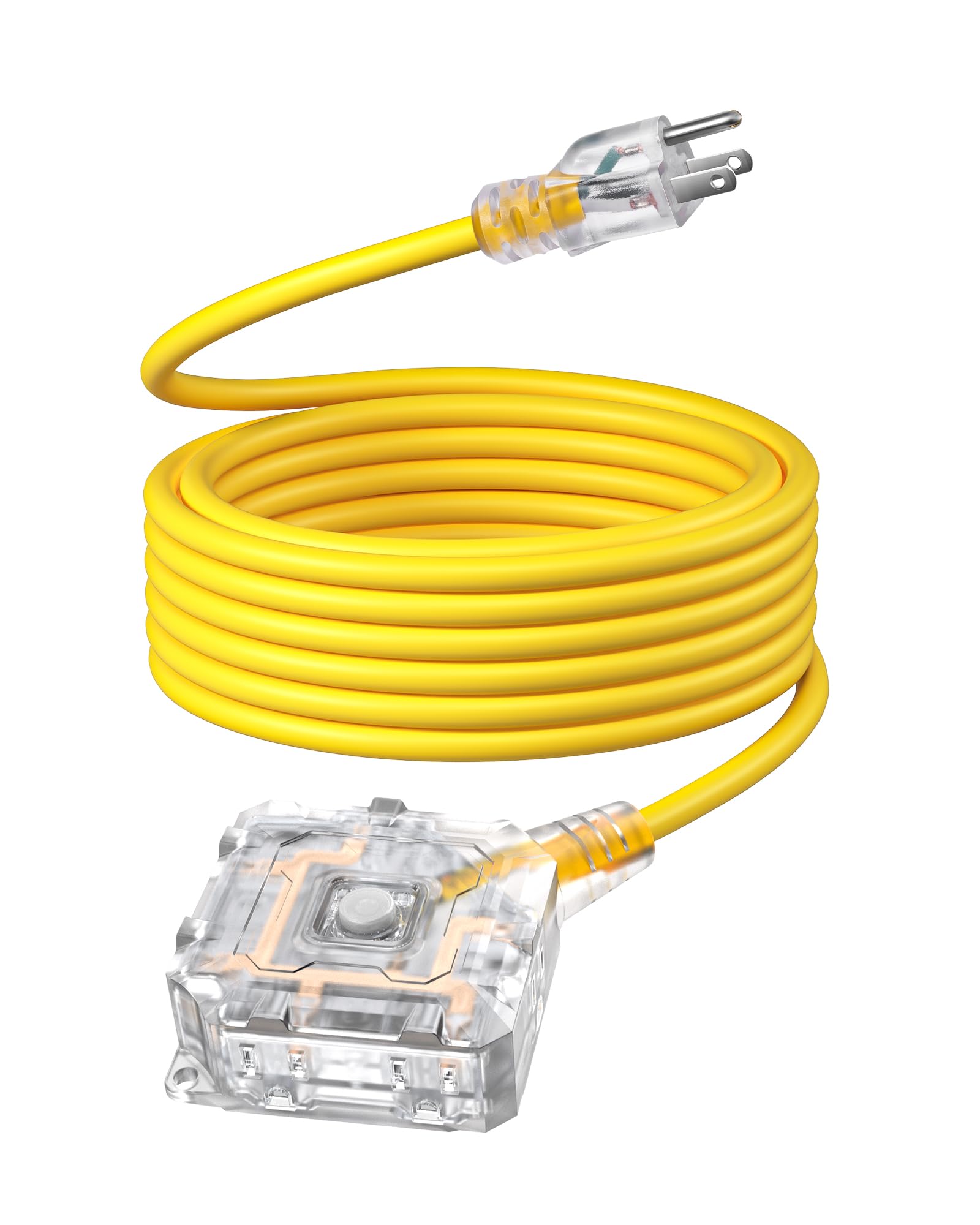 Dewenwils 25Ft Outdoor Heavy Duty Extension Cord, 14 Awg Sjtw Power Cord With Dust Proof & Waterproof Switch, 6 Outlets Transpar