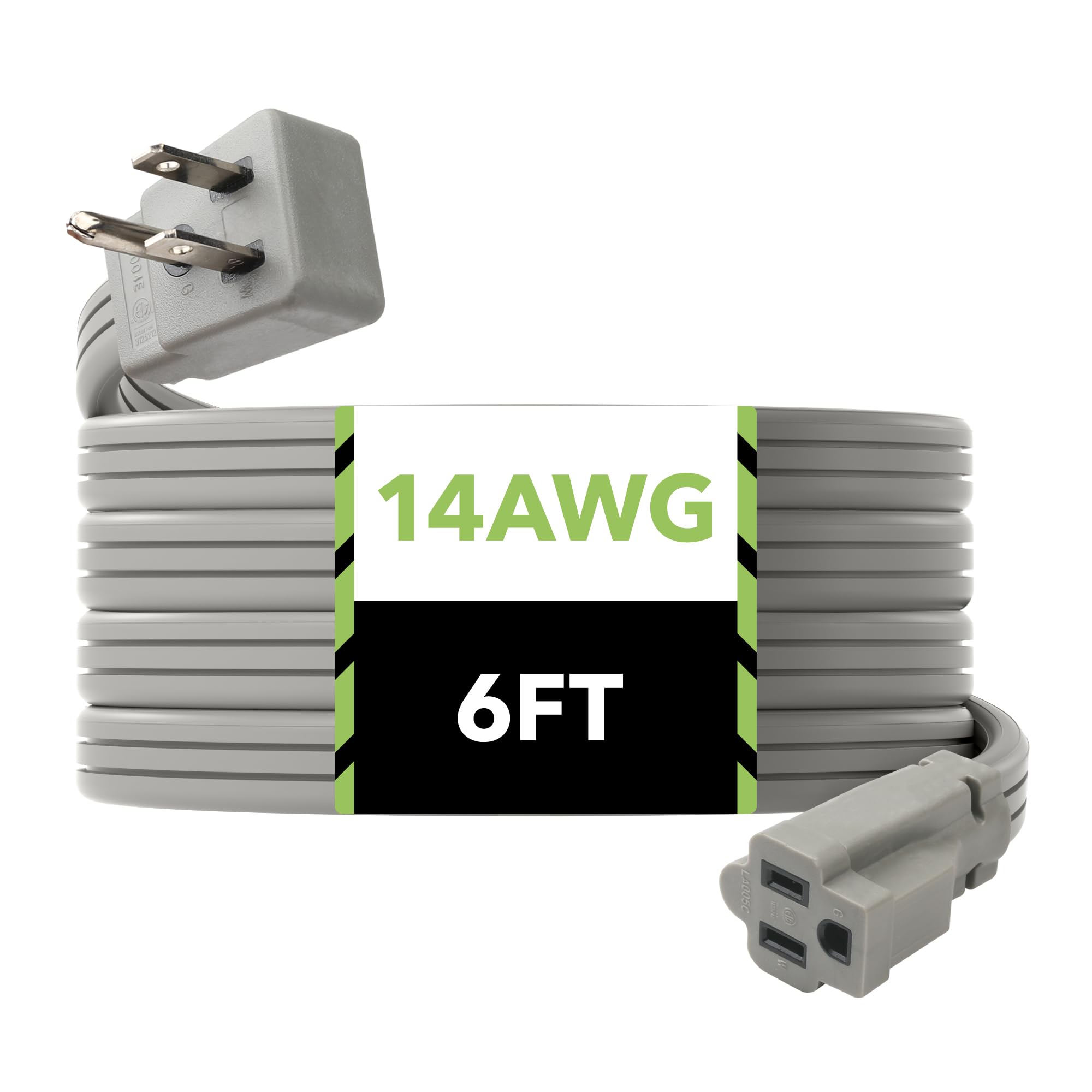 Bn Link 6Ft Air Conditioner Extension Cord 14/3 Spt 3, Gray, 3 Prong Grounded Plug, Flat Plug, Heavy Duty Major Appliance Power