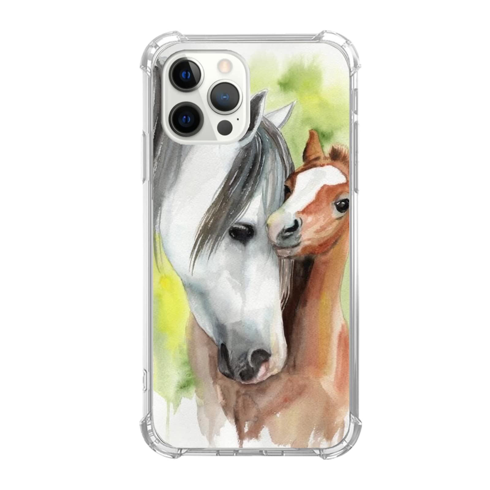 Ricin Relun Watercolor Horse Case For Iphone 15 Pro Max, Farm Animal With Baby Horse For Girls Women Men, Unique Trendy Tpu Bump