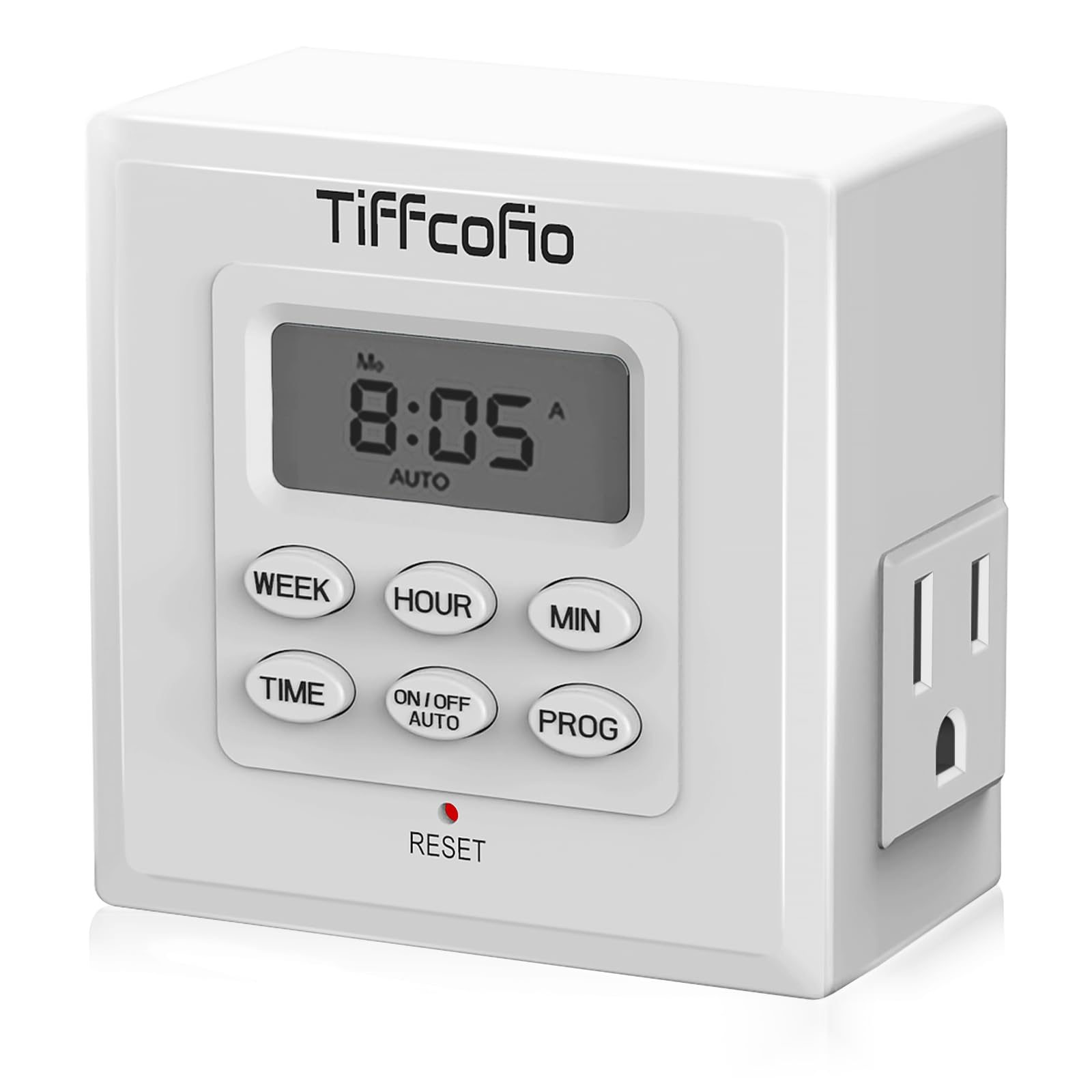 Tiffcofio Indoor Digital Light Timer, 7 Day Programmable Plug In Outlet Timer, 2 Grounded Outlets For Lamps And Indoor Lightings