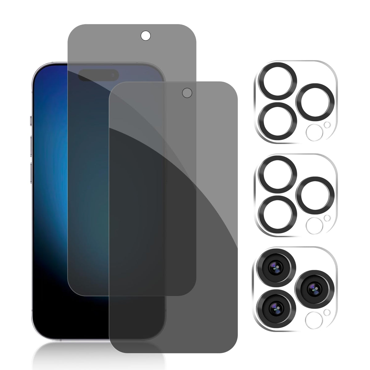 Pehael [2+2 Pack] Iphone 15 Pro Privacy Screen Protector With Camera Lens Protector Full Coverage Anti-Spy Tempered Glass Film 9H Hardness Upgrade Edge Protection Easy Installation Bubble Free