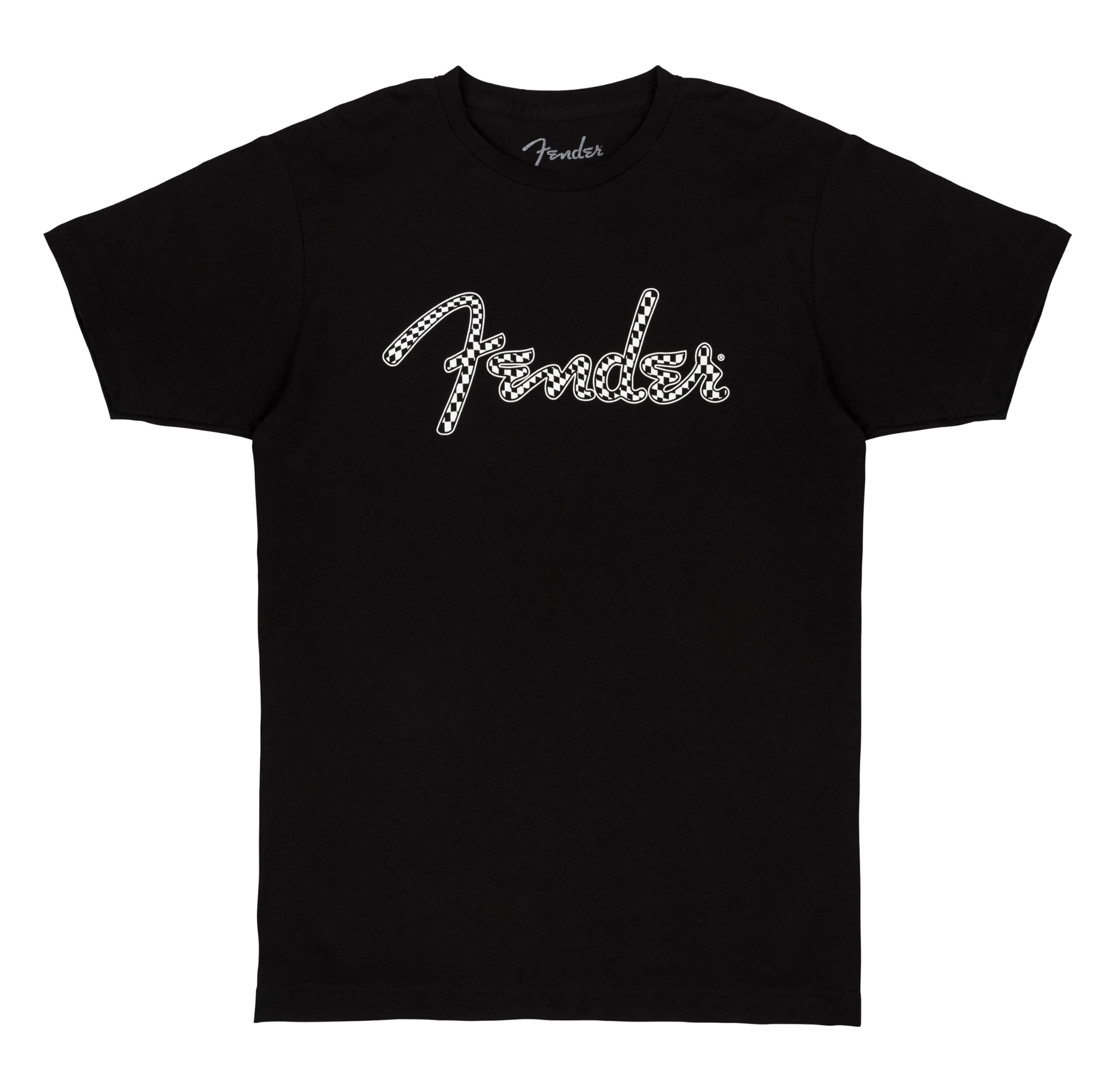 Fender Spaghetti Wavy Checker Logo T-Shirt, 100% Cotton, Black, Large