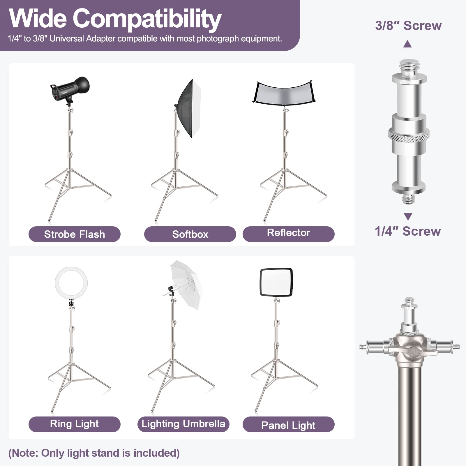 Emart 9.2Ft/2.8M Stainless Steel Light Stand, Spring Cushioned Heavy Duty Photography Tripod Stand With 1/4'' To 3/8'' Universal