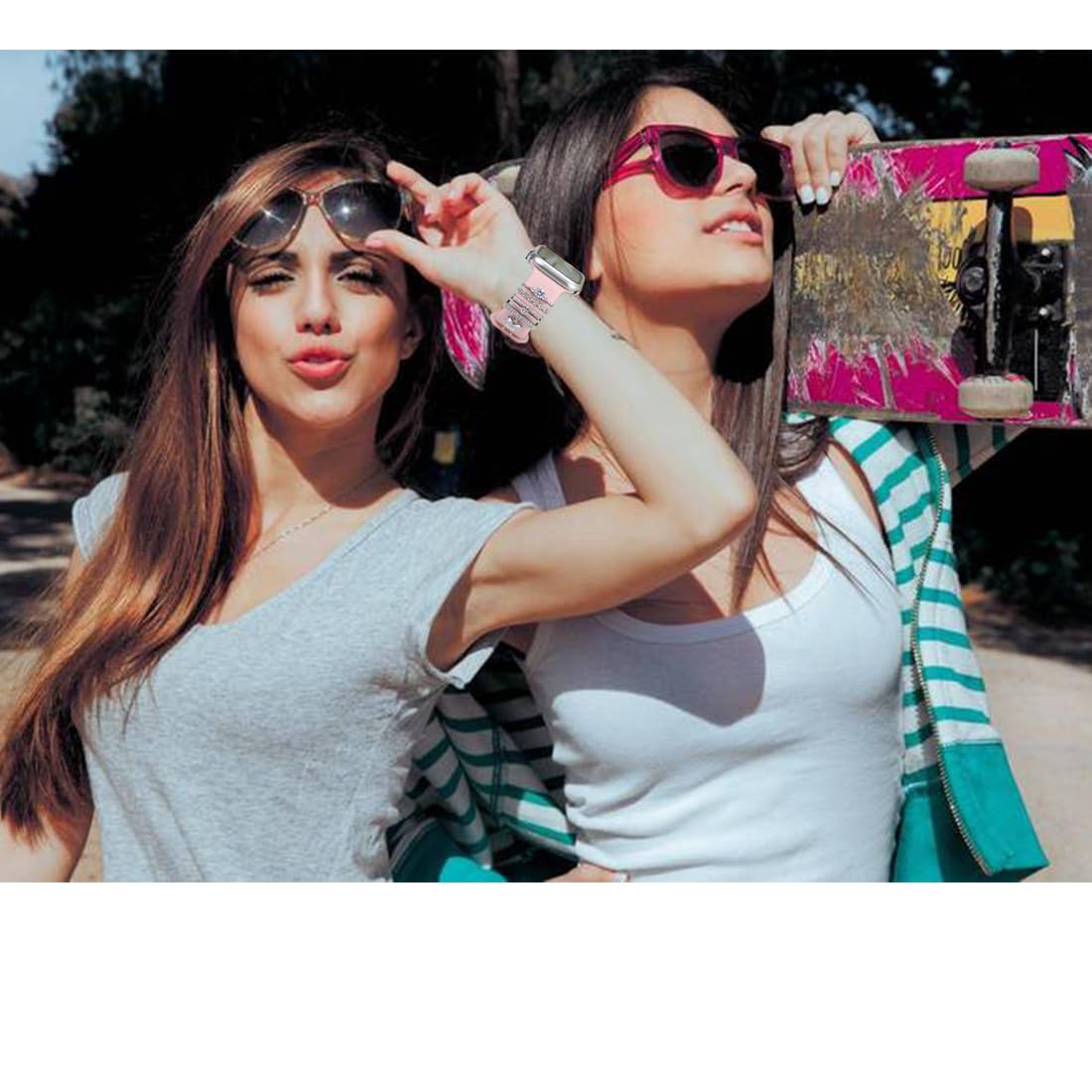 Sunoreek Silver Watch Band Charms For Apple Women, Iwatch Bands Charms , Heart Decorative Rings Loops For Apple Watch Silicone B