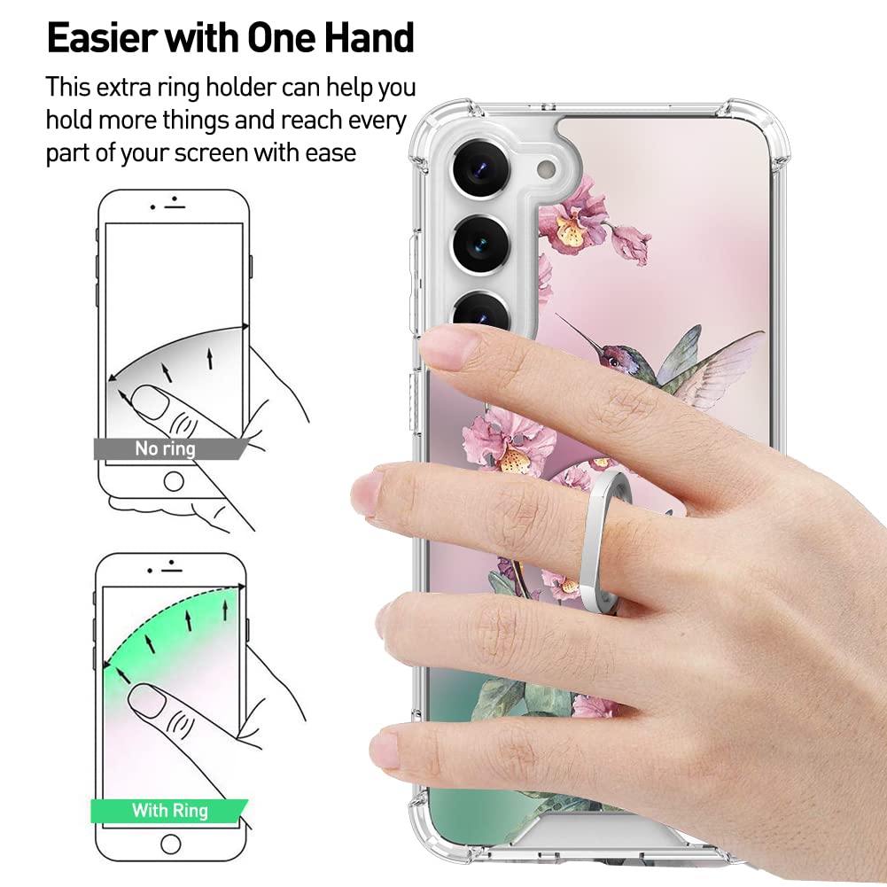 OOK Phone Case Compatible Samsung Galaxy S23 Plus 5G Pink Hummingbird Pattern Flexible TPU Shockproof Anti-Scratch with Ring Kickstand