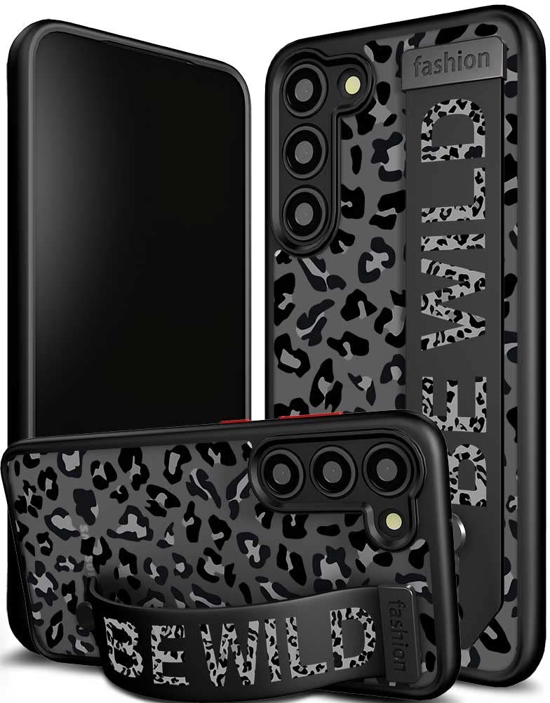 Cisland Leopard Cheetah Samsung Galaxy S23 Case With Strap Stand Kickstand, Cute Case For Women Girly Designer For Girls Silicon